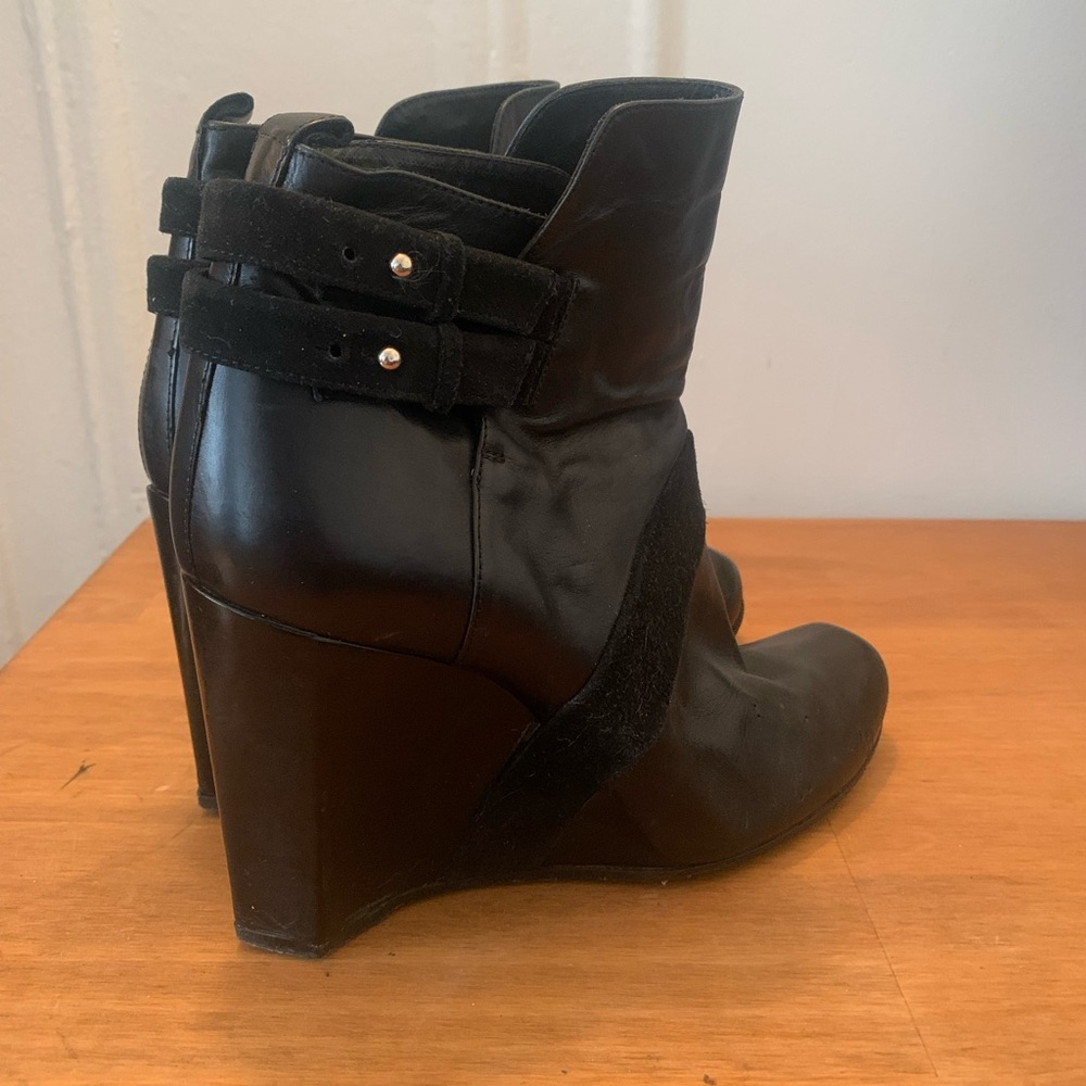 Costume National Women’s Black Wedge Boots with Velvet Accent and Straps - 38 - Picture 3 of 5